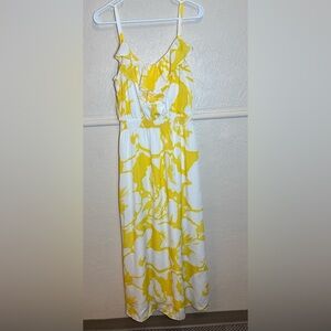 Loft Yellow and White Floral Ruffle Top Side Slit Spaghetti Strap Sundress Sz 8